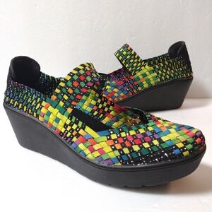 Steve By Steven Madden Brice Women's Woven Mary Jane Slip-On Wedges Bright Multi